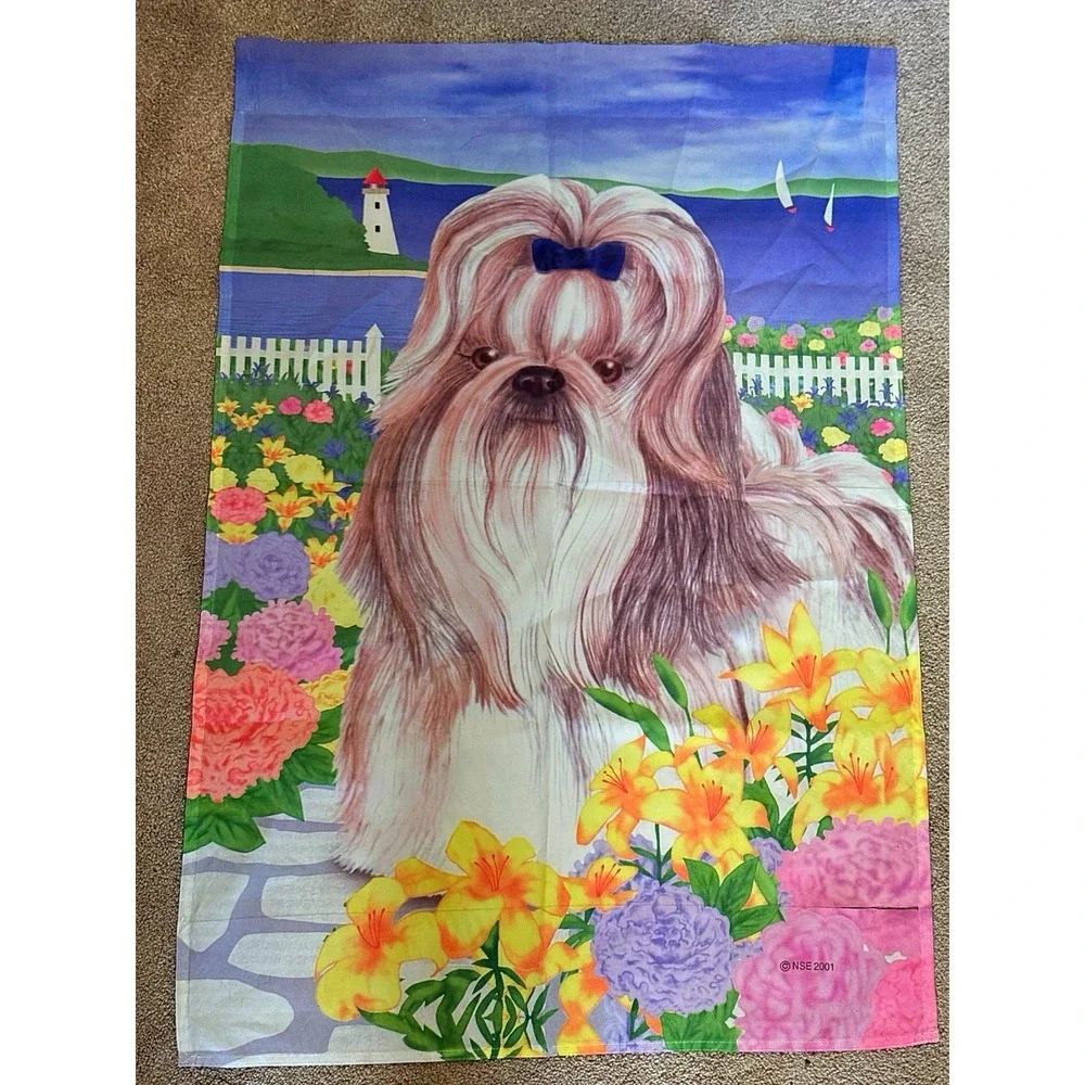 Toland Home 2001 Shih Tzu & Lighthouse Garden Flag. 36.5 L By 25